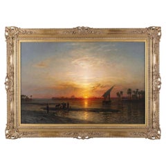 Ernst Koerner 1899 Large Orientalist Nile Sunset Landscape Oil Painting