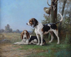 Albert de Gesne French Sporting Oil Painting of Hunting Hounds, 19th Century