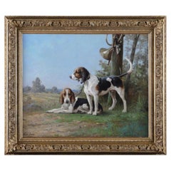 Albert de Gesne French Sporting Oil Painting of Hunting Hounds, 19th Century