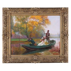 Jules Girardet Large European Sporting Hunting Scene Oil Painting