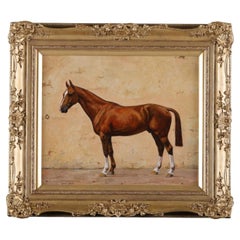 André Marchand French Equestrian Oil Painting of a Chestnut Racehorse