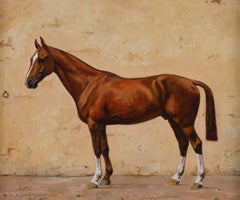André Marchand French Equestrian Oil Painting of a Chestnut Racehorse