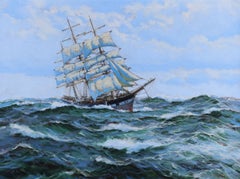 James Brereton Large British Marine Oil Painting of a Clipper Ship at Sea