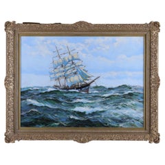 James Brereton Large British Marine Oil Painting of a Clipper Ship at Sea