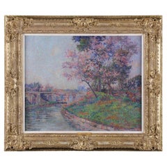 Henri Aurrens French Pointillist Landscape Oil Painting, Early 20th Century