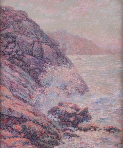 Henri Aurrens French Pointillist Marine Oil Painting, Early 20th Century