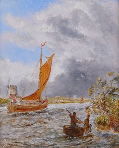 Cuadro al óleo de temática marina de la época victoriana de William J. J. C. Bond, con marco original
