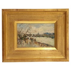Louis Cazals French Impressionist Paris River Scene Oil Painting, 1953