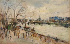 Louis Cazals French Impressionist Paris River Scene Oil Painting, 1953