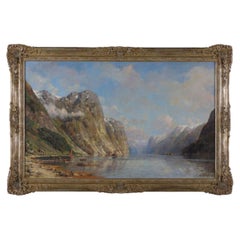 Henry Enfield Large Victorian Norwegian Fjord Landscape Oil Painting