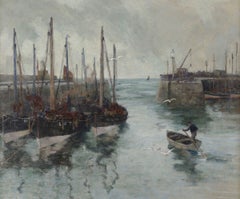 Richard Hesketh English Impressionist Marine Fishing Scene Oil Painting