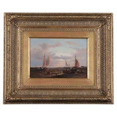 Abraham Hulk Sr. 19th Century Dutch Romantic Marine Oil Painting on Panel