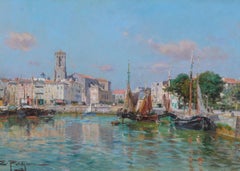 Edmond Marie Petitjean French Impressionist Harbour Scene Oil Painting