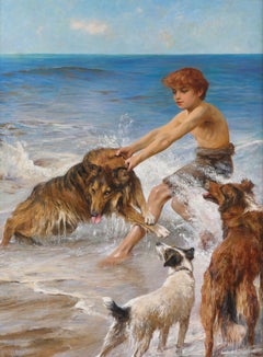 Arthur Wardle (1864–1949) Large British Animal & Coastal Oil Painting