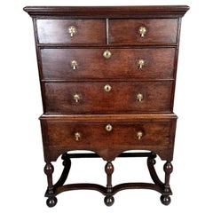 18th Century Queen Anne Period Oak Chest on Stand with Original Details ca. 1700