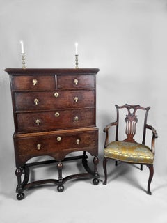 18th Century Queen Anne Period Oak Chest on Stand with Original Details ca. 1700