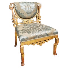 Magnifique chaise antique de style Chippendale chinoise en bois doré, signée Waugh & Son, vers 1830