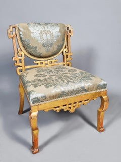 Magnifique chaise antique de style Chippendale chinoise en bois doré, signée Waugh & Son, vers 1830