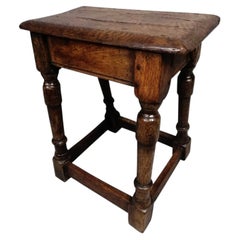 Fine Antique Queen Anne Oak and Elm Joint Stool, circa 1700