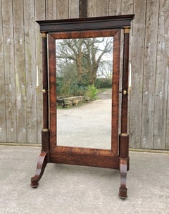 Fine Antique Regency Cheval Mirror with French Empire Brass Mounts, circa 1815