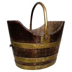 Fine Antique Georgian Brass-Banded Oak Coal Bucket, circa 1750