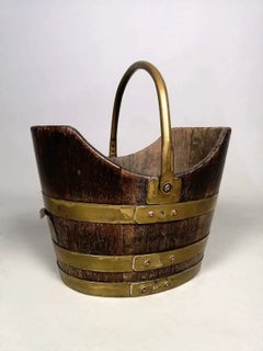 Fine Antique Georgian Brass-Banded Oak Coal Bucket, circa 1750