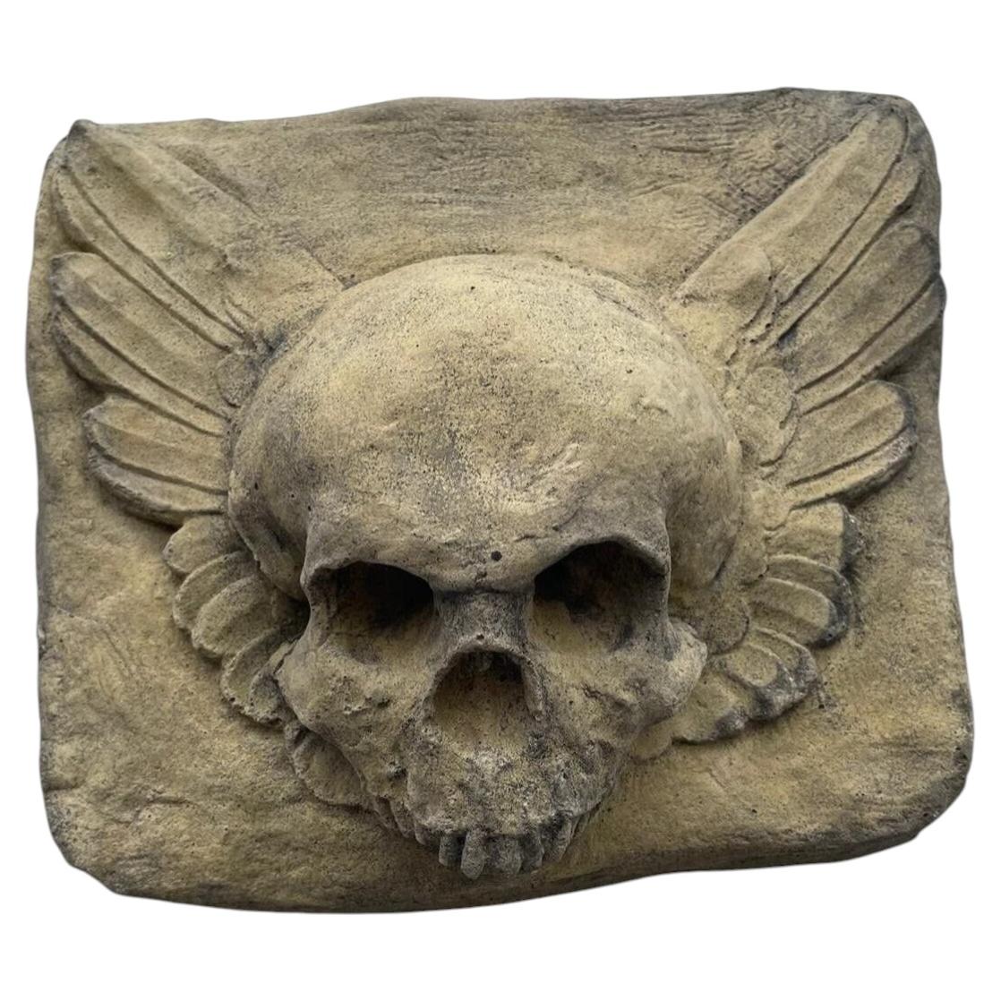 Gothic Winged Masonic Skull Stone Wall Plaque, Architectural Memento ...