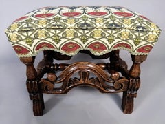 Bellissimo sgabello antico in rovere intagliato in stile carolino, 1880 circa