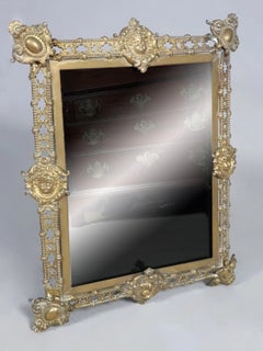 Fine Antique Victorian Brass Dressing Table Mirror with Cherubs, circa 1870