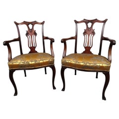 Fine Pair of Antique Mahogany Lyre-Back Elbow Chairs, circa 1890