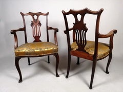 Fine Pair of Antique Mahogany Lyre-Back Elbow Chairs, circa 1890