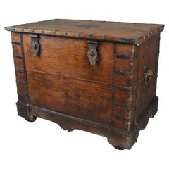 Fine Antique Large Teak and Iron Dowry Coffer Chest, circa 1840