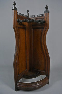 Antique Victorian Arts and Crafts Oak and Bronze Corner Stick Stand, circa 1880