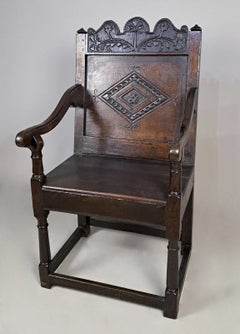 Rare Early 17th Century Antique English Oak Wainscot Armchair, circa 1635
