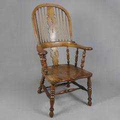 Magnifique chaise Windsor ancienne en if et orme anglais, vers 1850