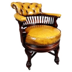 Fine Antique English Leather Revolving Swivel Office Chair, circa 1890