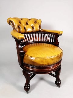 Fine Antique English Leather Revolving Swivel Office Chair, circa 1890
