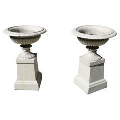 Impressive Antique Pair of Victorian Cast Iron Garden Urns