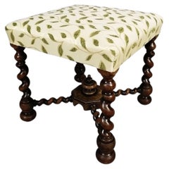 Splendido sgabello antico del XIX secolo in noce con gambe tornite a spirale, 1850 circa