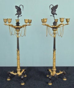 Splendida coppia di candelabri antichi in bronzo e bronzo dorato di Barbeidienne, 1880 circa