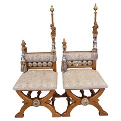Pair of Mid-20th Century Carlo Bugatti Style Throne Chairs