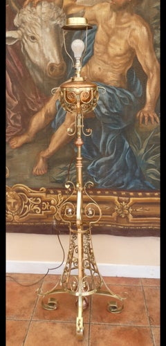 Antique Victorian Ornate Brass Telescopic Standard Lamp, circa 1880
