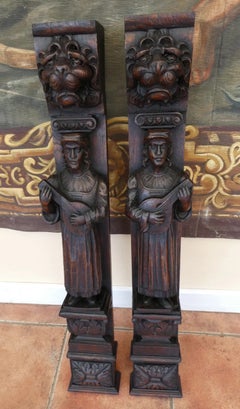 Antique Pair of Early 19th Century Carved Oak Architectural Panels