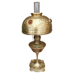 Antique English Arts and Crafts Brass Oil Lamp, circa 1885