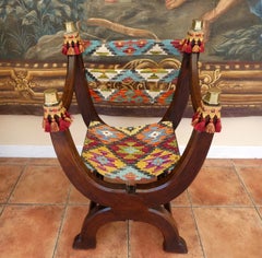 Antique Victorian Renaissance Revival Oak Savonarola Chair, circa 1860