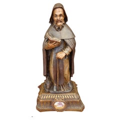 Antique Italian Carved Wood Religious Figure of Saint Anthony, circa 1830