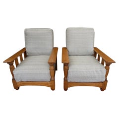 Antique Pair of Heal’s Oak Reclining Armchairs, 1920s