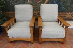 Antique Pair of Heal’s Oak Reclining Armchairs, 1920s
