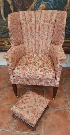 Antique Victorian Fan-Back Armchair with Damask Upholstery, circa 1860
