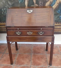 Antique English Mahogany Campaign Bureau on Stand, circa 1740